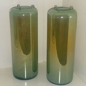Sleek Green Glass Candle Holders